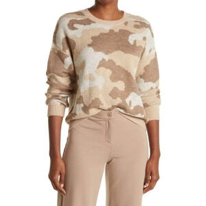 Lucky Brand womens Sweater tan camo crew neck soft oull over size large #1031